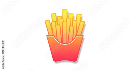 A vibrant illustration of french fries in a red container, , representing fast food and snack