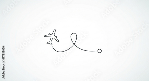 Airplane route showing a flight path with a destination point in a minimalist design