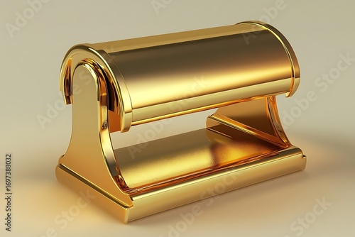 Gleaming gold-colored jewelry stand, ornate design, curved lines, and a refined, luxury feel