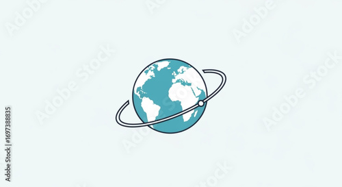 Simple globe icon with orbital ring, representing global connection and communication