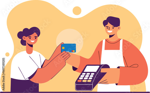Customer paying with credit card at a shop, POS terminal transaction