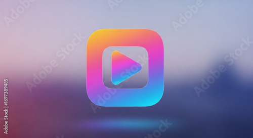 Colorful play button icon with a gradient background, representing media, entertainment, and digital content streaming