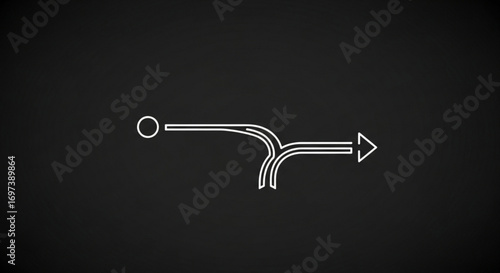 A simple white line drawing of a decision point with two possible paths on a dark gray background, minimal design