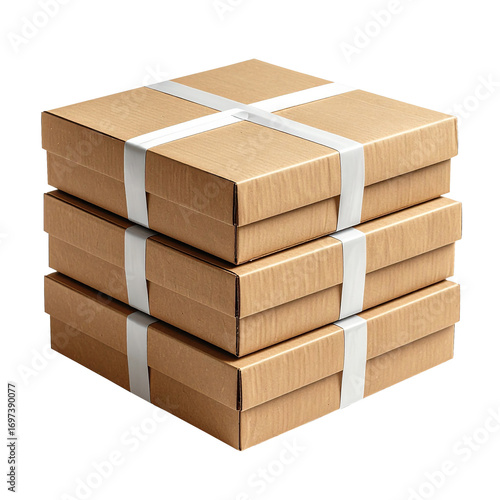Stack of Cardboard Boxes with White Straps for Packaging and Delivery