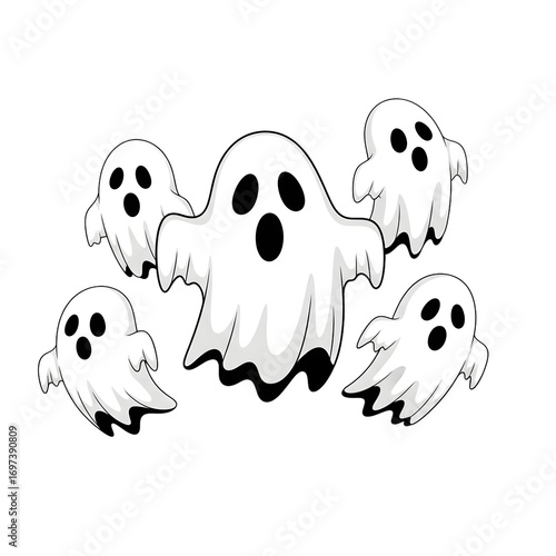 Принти на полотні Spooky spectral shapes adorably haunt the darkness, perfect for your next frightfully fun Halloween project or festive holiday decoration, creating a playful, eerie vibe
