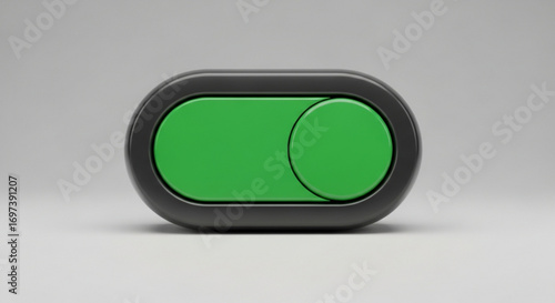 Green toggle switch in on position, representing activation and control of a device
