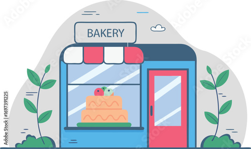 Cozy Bakery Shopfront with Cake Display