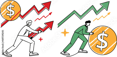 Financial Growth Illustration with Business People and Upward Trend Lines Depicting Market Success and Investment Returns