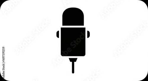 A black and white illustration of a microphone for podcasting or recording audio