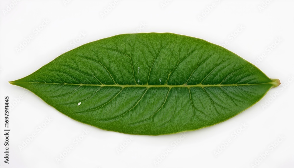 Obraz premium Vibrant Green Leaf with Detailed Venation Light Background