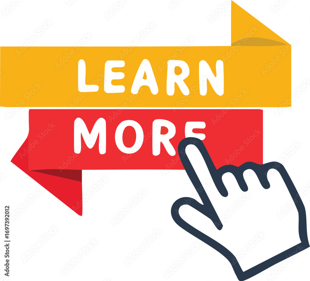 Fototapeta premium A hand cursor pointing to a ribbon banner that says 