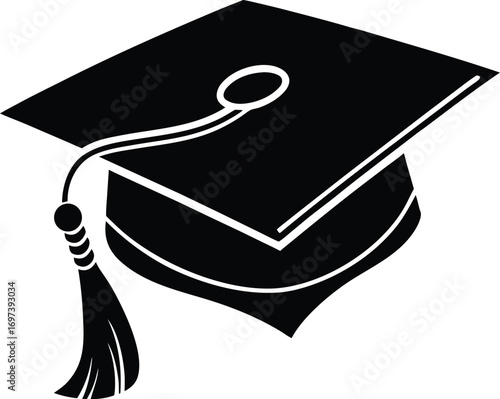 Graduation cap silhouette on a white background representing academic achievement and the pursuit of knowledge with tassel design