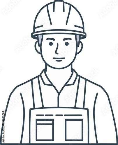 Construction worker in hardhat and overalls. Suitable for construction, safety, industrial, and laborrelated themes and designs. Engineering and workplace.