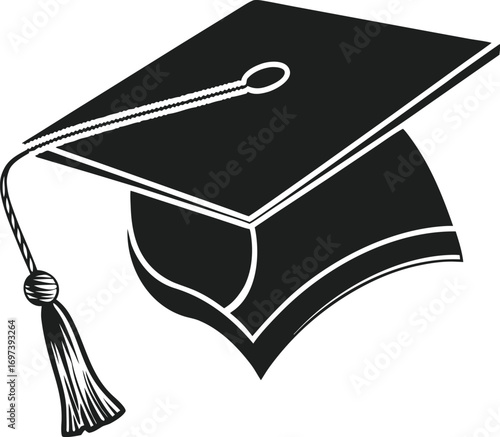 Graduation Cap with Tassel Celebration of Academic Success Black and White Illustration for Educational Materials and Designs High School College University