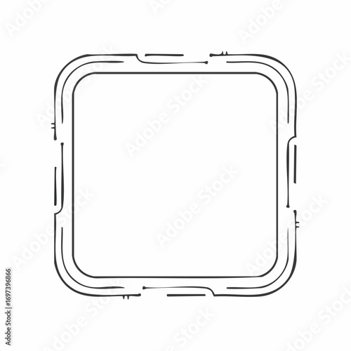 Hand-drawn futuristic square frame with technological line art for a sci-fi UI element