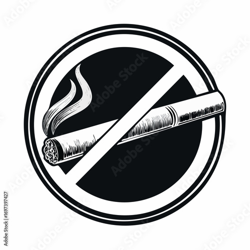 Black and white vector silhouette of a no smoking sign with a bold cigarette crossed out inside a circle