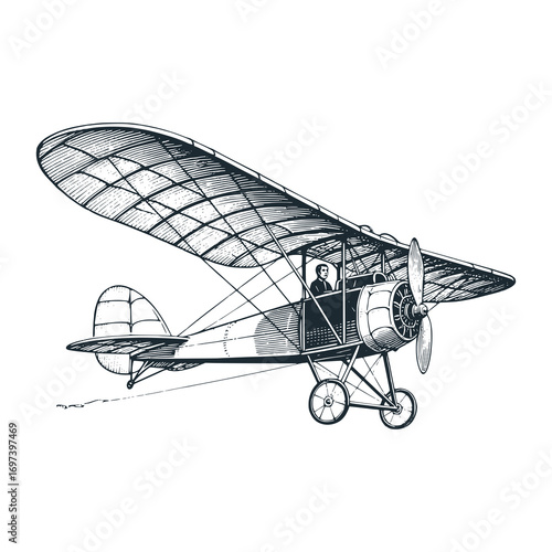 Santos Dumont Flying Machine – Black and White Icon Vector and Illustration