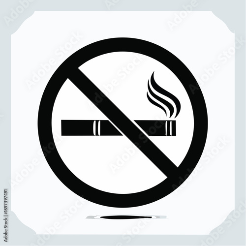 Black and white vector silhouette of a no smoking sign with a bold cigarette crossed out inside a circle