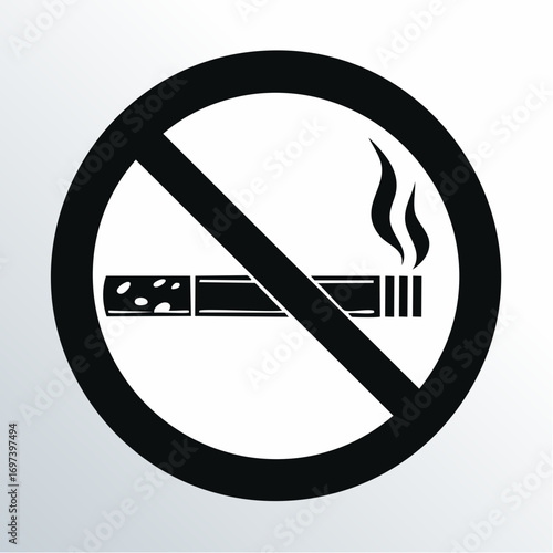 Black and white vector silhouette of a no smoking sign with a bold cigarette crossed out inside a circle