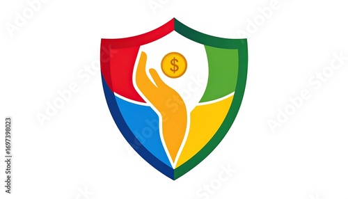 Free Download Colorful shield with a hand holding a coin - GFXLoad