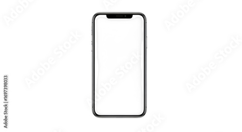 A modern smartphone with a blank white screen, isolated on a clean transparent background, ready for customization or display