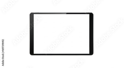 A modern black tablet with a blank white screen is isolated on a pure transparent background, ready for digital content