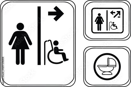 Restroom Signage Featuring Women Accessibility and Baby Changing Facilities Vector Illustration for Public Spaces Wayfinding and Inclusivity