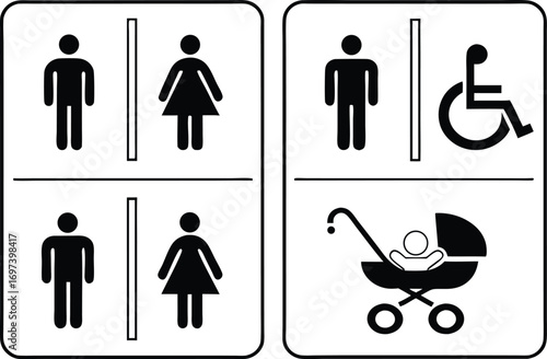 Restroom Signage Featuring Male Female Accessible and Baby Changing Symbols Public Convenience and Facilities Representation