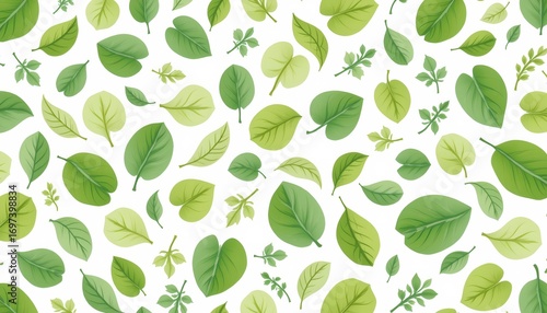 Wallpaper Mural Fresh Green Leaf Pattern White Background Torontodigital.ca