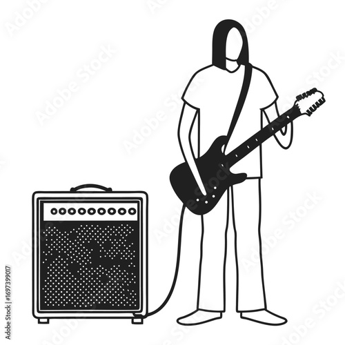 Black Silhouette Vector of Guitarist With Amplifier Icon