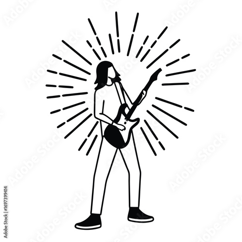 Black Silhouette Vector of Guitarist With Microphone Singing