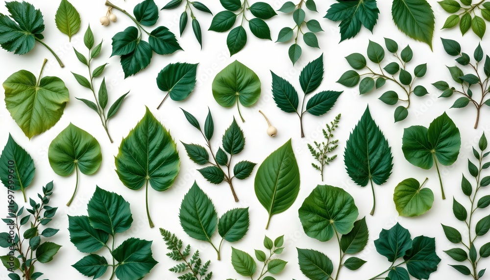 Naklejka premium Diverse Green Leaf Collection White Background