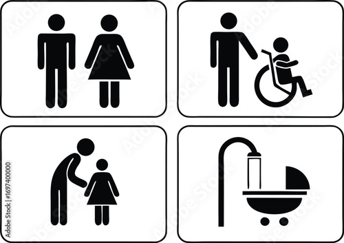Set of Public Signage Icons Restroom Accessibility Baby Care Facilities Information and Directions for People