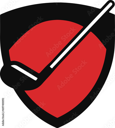 A shield with a golf club inside of it.