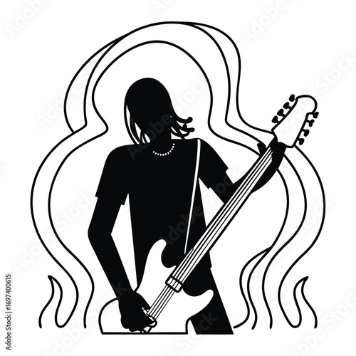 Black Silhouette Vector of Guitarist With Smoke Effect