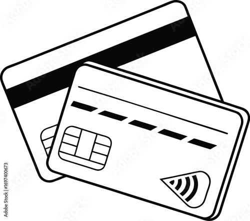 Two credit cards vector illustration finance and banking contactless payment method EMV chip and magnetic stripe for online transaction