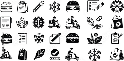 Vector Icons Collection with Delivery Food and Winter Themes Ready for Custom Designs and Creative Projects