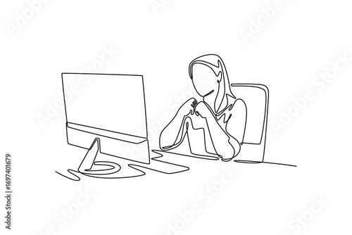 Study online or  webinar concept. Single line draw design. Vector graphic illustration
