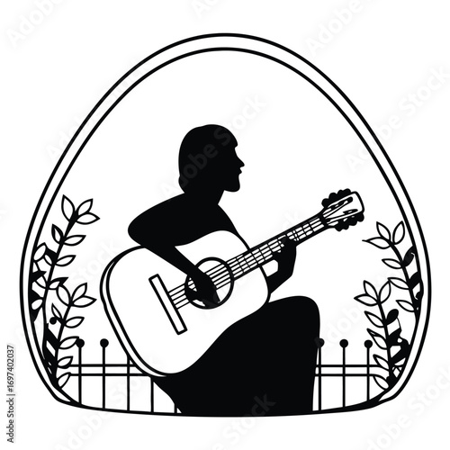 Flat Vector of Guitarist Performing Solo Serenade