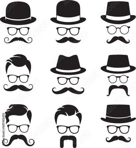 Visages set silhouette vector design