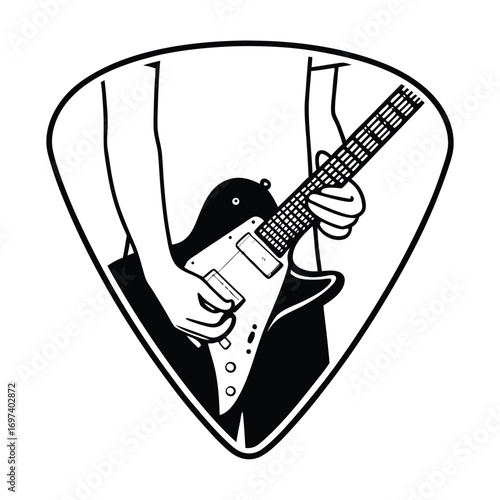 Flat Vector of Guitarist Side Profile Silhouette