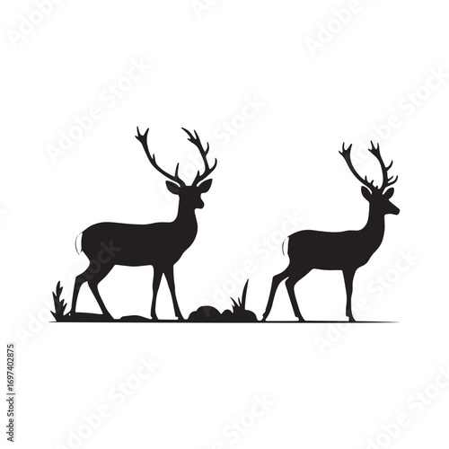 Deer Fighting Stock Vectors. Deer head black silhouette vector illustration.
