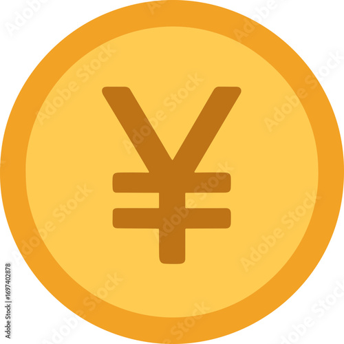 Simple Flat Style Gold Yen Symbol on Coin Icon Illustration