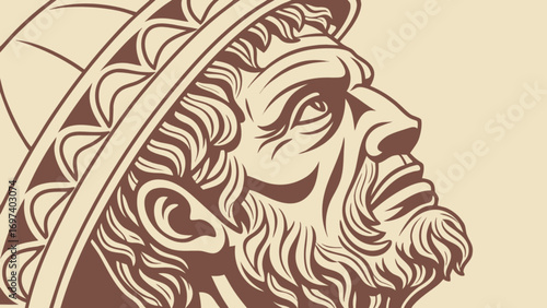 Illustration of ancient greek philosopher with beard and hat vector art for design and history projects