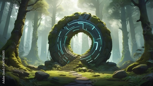 Mystical Portal Ancient Stone Gateway in an Enchanted Forest