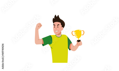 Illustration character of an athlete holding a trophy for winning a competition
