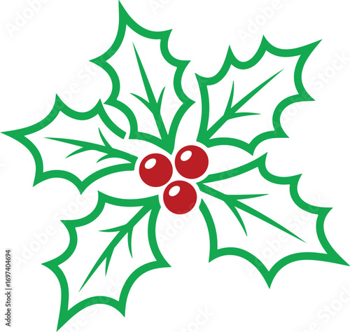 Black silhouette of holly branch. Vector illustration