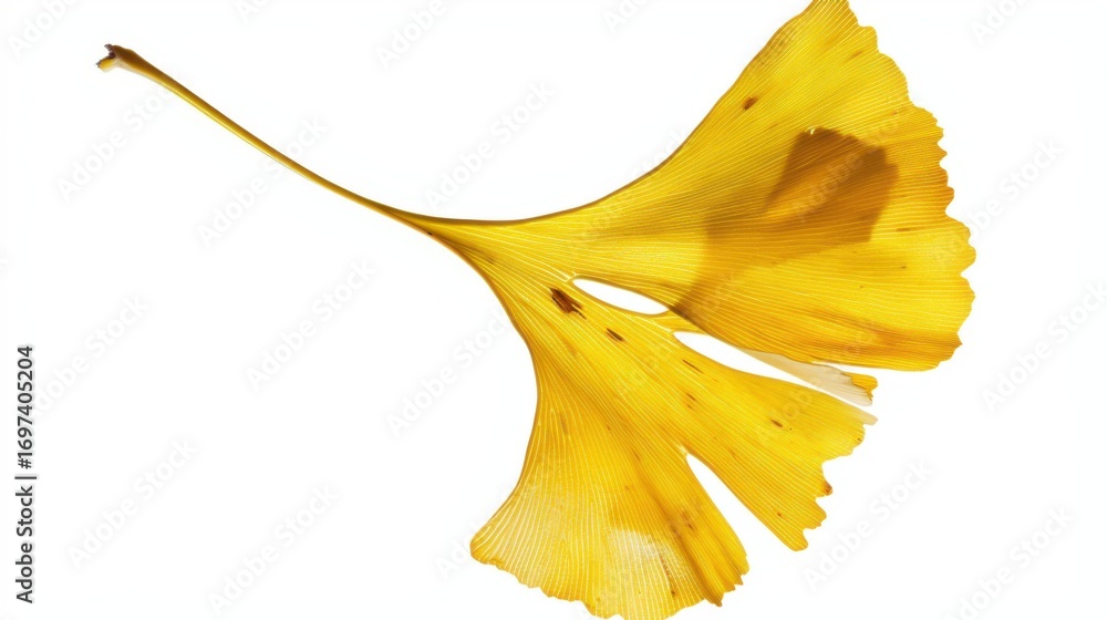 Naklejka premium Studio-Staged Indoor Macro Close-Up of Cut Yellow Ginkgo Leaves: Still Life Plant Shot with White Background, Negative Space & Fresh Natural Vibe for Wallpaper Design