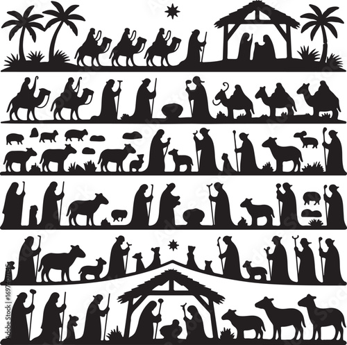 Christmas Scene Nativity Silhouette Clip Art Design Scrapbook