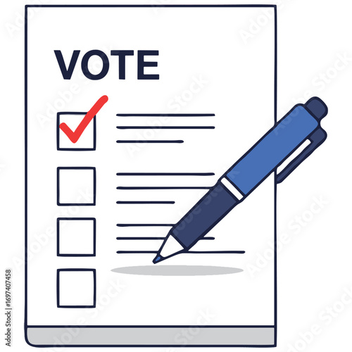 Ballot with a checkmark next to the word vote. Suitable for promoting voting, elections, democracy, civic engagement.